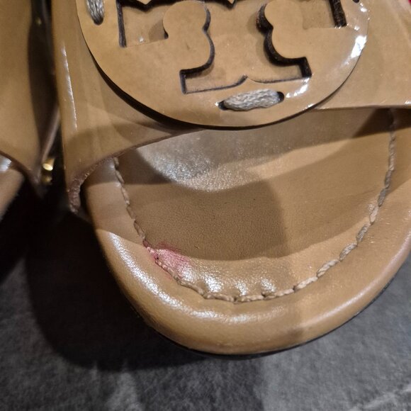 Tory Burch Wedge Slides Tan Like New Size 6.5M - Picture 2 of 8